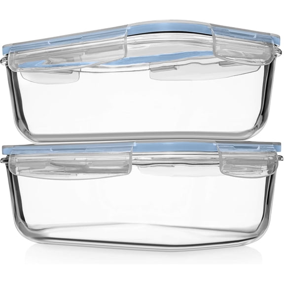4 PC 1860ml / 63 Oz / 8 Cups Large Glass Food Storage Containers with Lids - Glass Meal Prep Containers for Roasting & Storing Leftover, Lunch Container with Lids, Microwave & Oven Safe