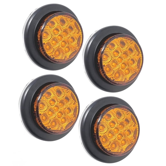 4 PC 2" Round LED Light Side Marker Clearance [13 LEDs] [Rubber Grommet + Removable 2 Wire Pigtail Plug] [IP 67] for Trailers RV's Trucks Off Road- 4 Amber Lights