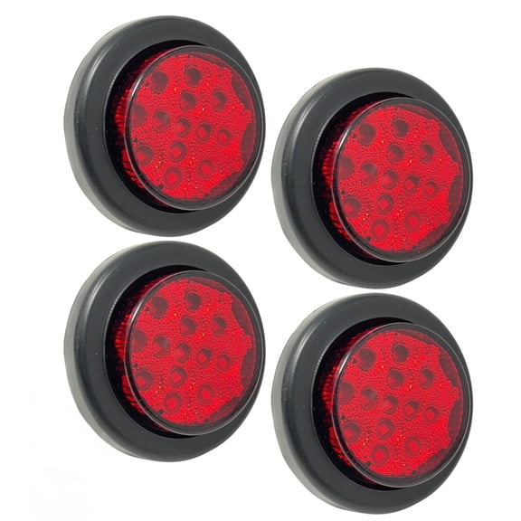 4 PC 2" Round LED Light Side Marker Clearance [13 LEDs] [Rubber Grommet + Removable 2 Wire Pigtail Plug] [IP 67] for Trailers RV's Trucks Off Road- 4 Red Lights