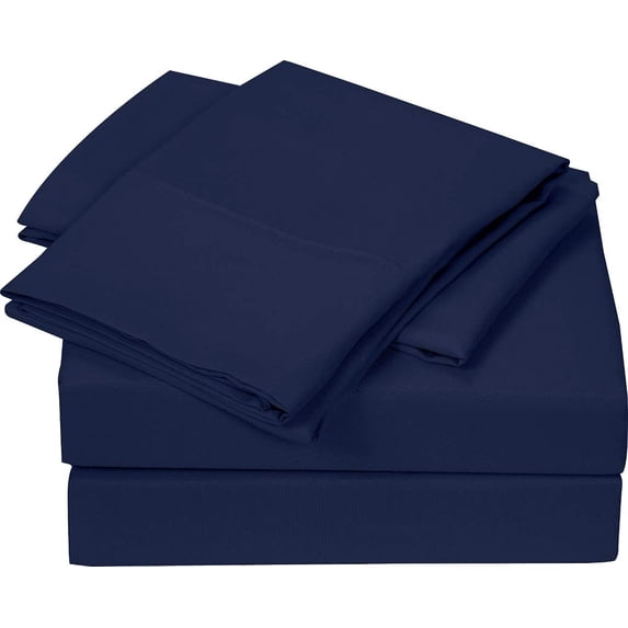 4 PC Bed Sheets Set, 100% Egyptian Cotton, 800 Thread Count, 15 Inch Deep Pocket on Fitted Sheet, Navy Blue Solid Twin Size