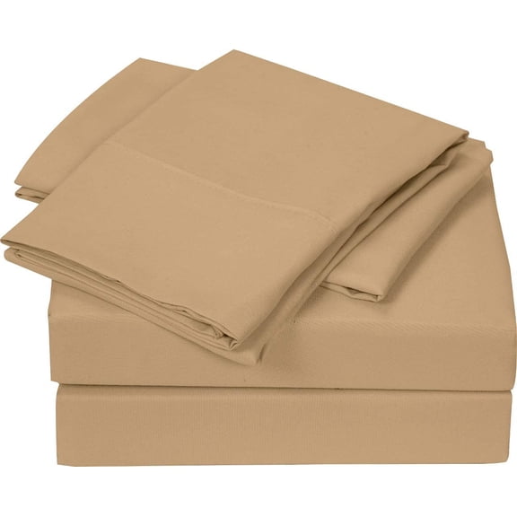 4 PC Bed Sheets Set, 100% Egyptian Cotton, 800 Thread Count, 15 Inch Deep Pocket on Fitted Sheet, Taupe Solid Twin XL Size