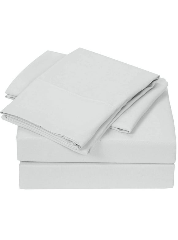 4 PC Bed Sheets Set, 100% Egyptian Cotton, 800 Thread Count, 15 Inch Deep Pocket on Fitted Sheet, White Solid Twin Size