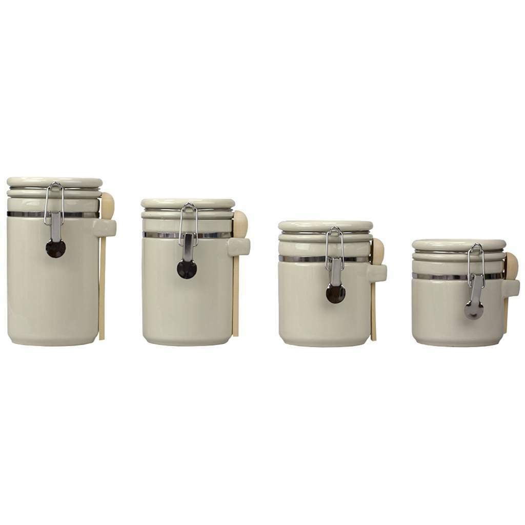 Pebble & Stem White Canister Sets for Kitchen Counter, Kitchen Canisters Set of 4, Airtight Countertop Flour and Sugar Containers, Coffee and Tea