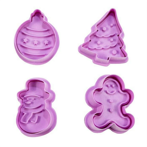 4 PC Christmas Theme Impression Plunger Cutters