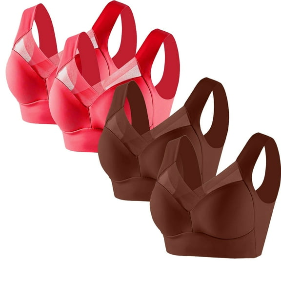 4 PC Full Coverage Bras for Women Stretchy Daily Breathable Plus Size Sports No Bra Underwire Posture Correcting Bra