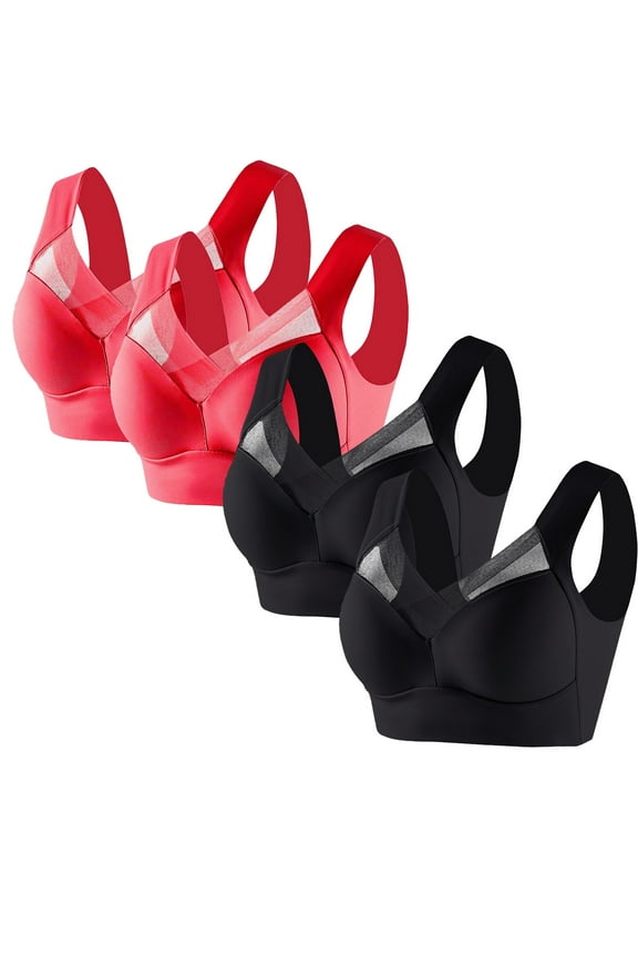 4 PC Full Coverage Bras for Women Stretchy Daily Breathable Plus Size Sports No Bra Underwire Posture Correcting Bra