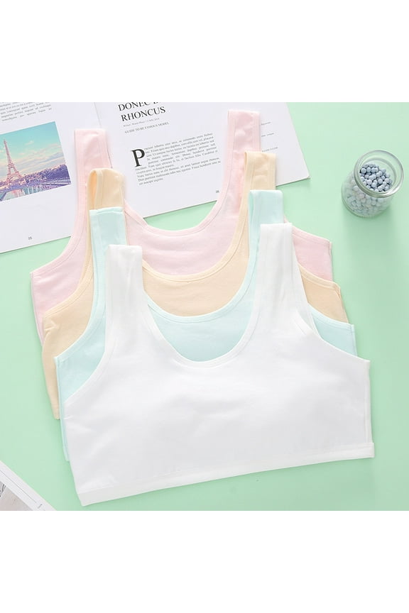 4 PC Girls Training Bras Comfort Bralette Junior Tween Girl Everyday T-Shirt Bra No-Padded Comfy Solid Underwear, Multi-Pack, S