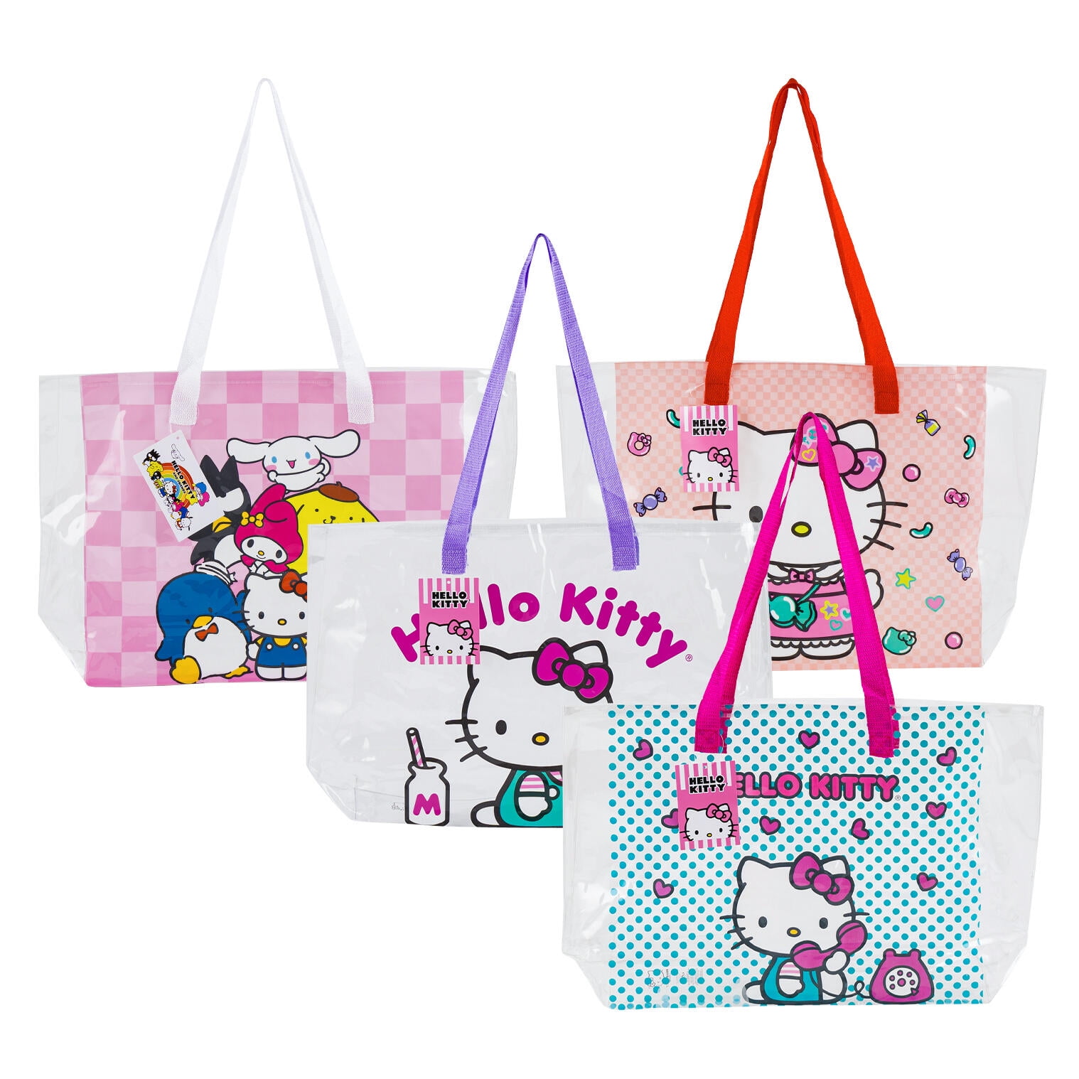 4 PC HELLO KITTY & FRIENDS Clear Tote Bag 20" x 13" x 5"- ONLY 4 PC