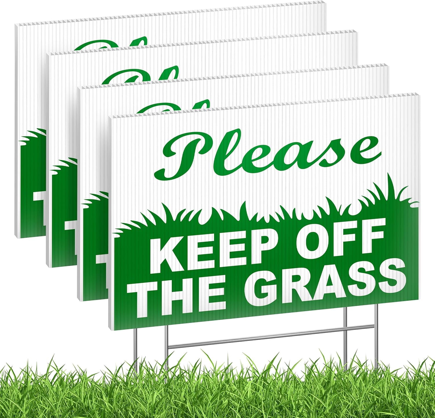 4-Pack Keep Off Grass Signs for Yard, 6x9 Double-Sided Coroplast Lawn Signs with Metal H-Stakes, Outdoor Reminder for Lawn, HOA & Shared Areas