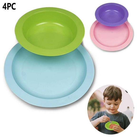 4 PC Kids Toddler Dinnerware Set Plate Bowl Dishwasher & Microwave Safe BPA Free