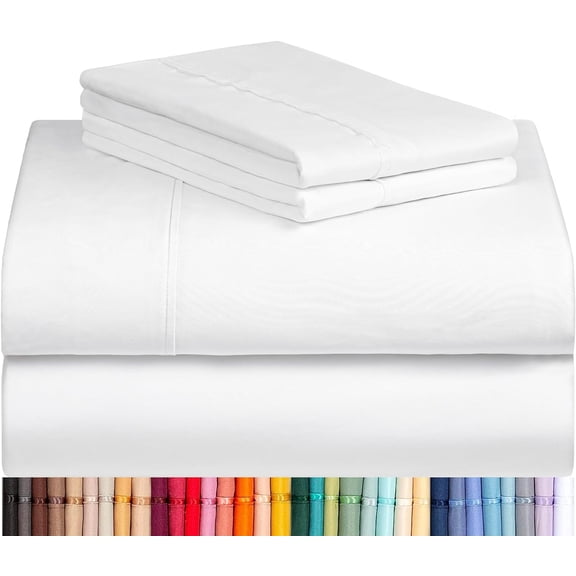 4 PC King Size Sheet Set Bed Sheets Deep Pockets 18" Wrinkle Free Cooling Bed Sheets Machine Washable Hotel Bedding Silky Soft - White King