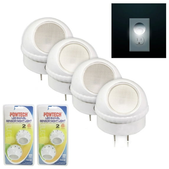 4 PC LED Swivel Sensor Night Light Guide Rotating Auto Control Plug In Lamp New