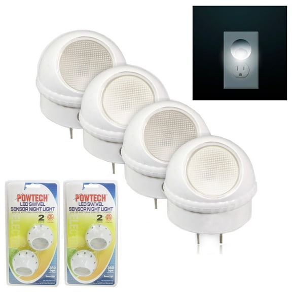 4 PC LED Swivel Sensor Night Light Guide Rotating Auto Control Plug In Lamp New