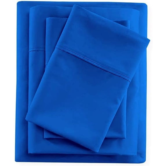 4 PC Luxury Sheet Set, 300 Thread Count, 100% Egyptian Cotton, Extra Soft and Luxury Bed Sheet Set , 14" Deep Pocket - Full XXL Size - Royal Blue Solid.