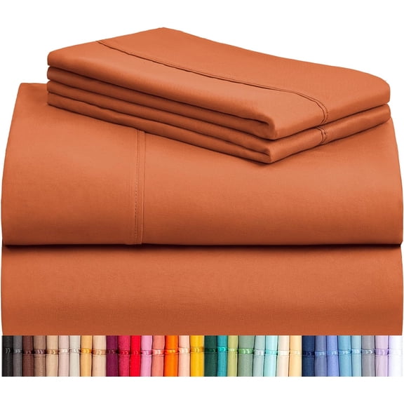 4 PC Queen Sheet Set, Queen Size, Deep Pockets Wrinkle Free Cooling Sheets Machine Washable Hotel Bedding Silky Soft - Autumn Orange Queen