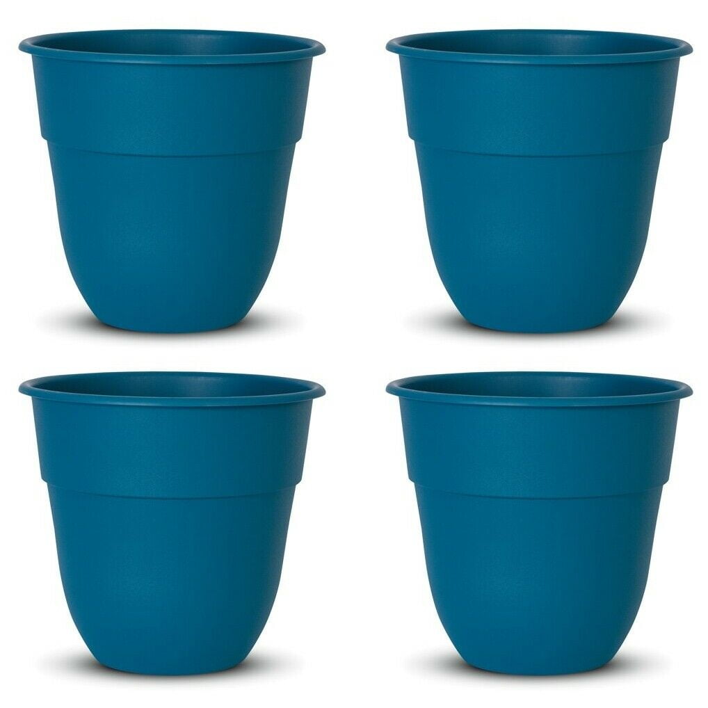 4 PC RESIN 10" BLUE FLOWER POTS OUTDOOR PLANTER Nursery Garden Indoor