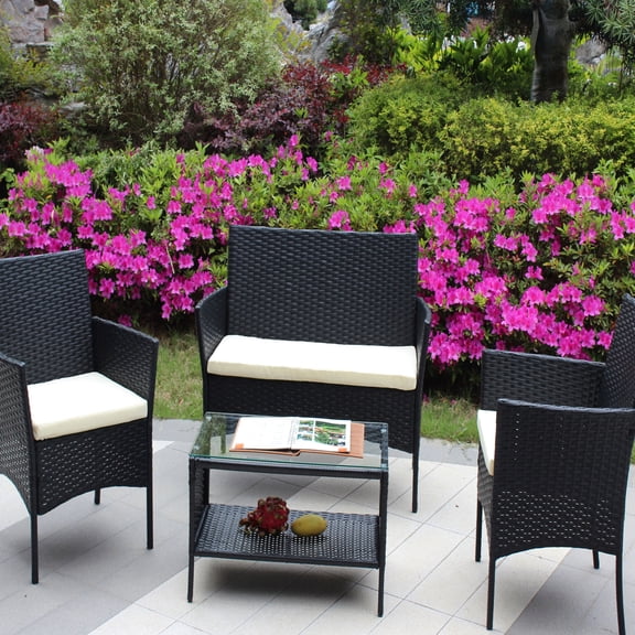 4 PC Rattan Seating Set for Patio / Enjoy Outdoor Leisure Time