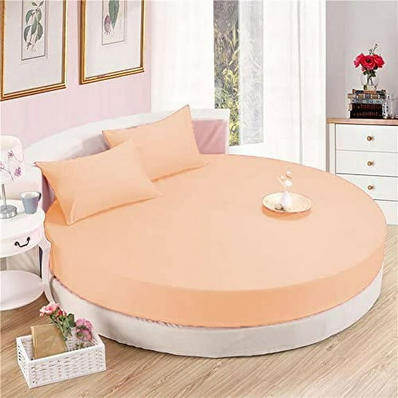 4 PC Round Bed Sheet Bed Cover 12" Deep Pocket of Mattress, 1000 TC (1 Flat Sheet, 1 Fitted Sheet, 2 Pillowcases) 76" Diameter Peach Solid Soft & Easy Care