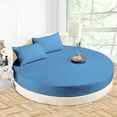 thumbnail image 1 of 4 PC Round Bed Sheet Bed Cover 15" Deep Pocket of Mattress, 1000 TC (1 Flat Sheet, 1 Fitted Sheet, 2 Pillowcases) 84 " Diameter Mediterranean Blue Solid Soft & Easy Care, 1 of 6