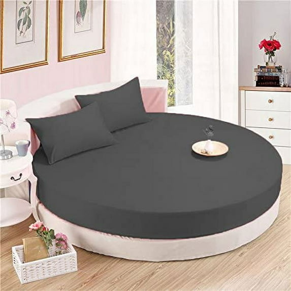 4 PC Round Bed Sheet Bed Cover 21" Deep Pocket of Mattress, 1000 TC (1 Flat Sheet, 1 Fitted Sheet, 2 Pillowcases) 80" Diameter Dark Grey Solid Durable & Easy Washable