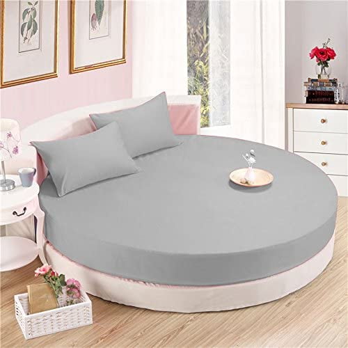 4 PC Round Bed Sheet Set 12" Deep Pocket of Mattress, 1000 TC (1 Flat Sheet, 1 Fitted Sheet, 2 Pillowcases) 84 " Diameter Light Grey Solid Durable & Easy Washable