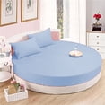 thumbnail image 1 of 4 PC Round Bed Sheet Set 18" Deep Pocket of Mattress, 1000 TC (1 Flat Sheet, 1 Fitted Sheet, 2 Pillowcases) 80" Diameter Light Blue Solid Durable & Easy Washable, 1 of 6