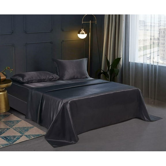 4 PC Satin Silky Soft Bed Sheet Set Queen/King Size Fitted Pillow Cases 5 Colors