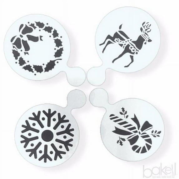 4 PC Set 3x3 Christmas Cookie Reindeer Wreath Candy Cane Snowflake Variety Stencil Pack