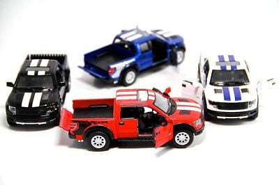 4 PC Set 5" Kinsmart 2013 Ford F-150 SVT Raptor Stripes 1:46 Diecast Model Truck