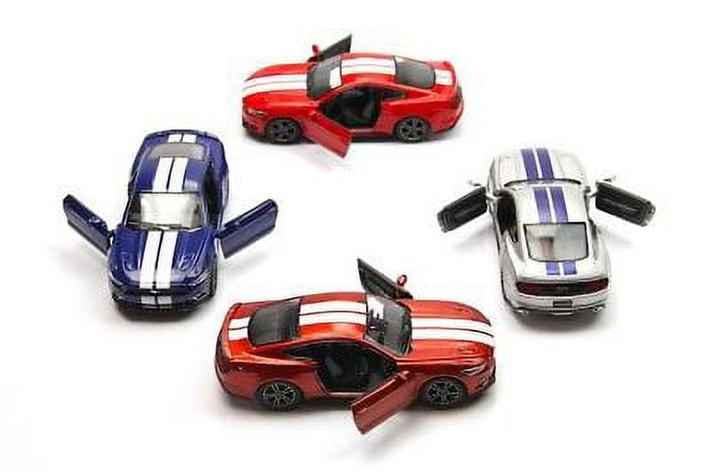 4 PC Set: 5" Kinsmart 2015 Ford Mustang GT Stripe Diecast Model Toy Car 1:38