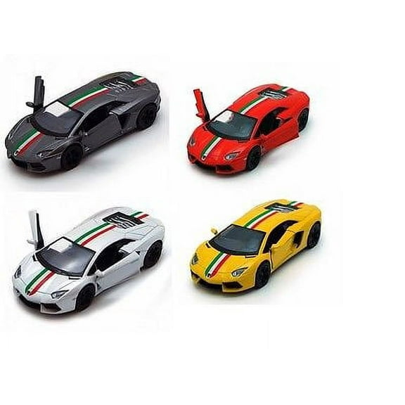 4 PC Set: 5" Kinsmart Lamborghini Aventador LP700-4 Stripes Diecast Toy Car 1:38