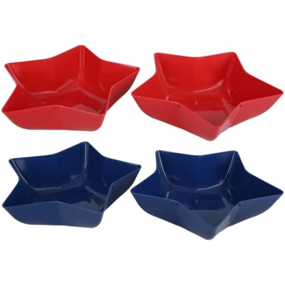 4 PC Set of Red & Blue Star Bowls for 4th of July - Independence Day, BBQ, Backyard Get Together, Party, Dips, Tableware