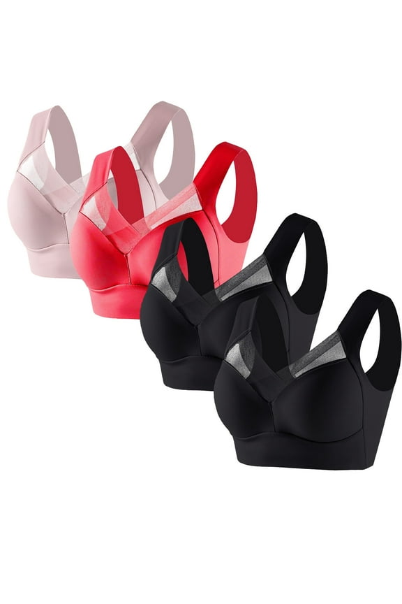 4 PC Sports Bras for Women Posture Correcting Bra Wireless Bra Breathable Comfortable Full Back Cover Plus Size Bra