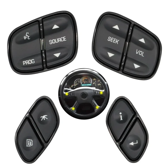 4-PC Steering Wheel Control Switch Button For Chevy, GMC, Cadillac & More - Silverado, Tahoe, Suburban, Sierra, Yukon, Envoy - # 21997738, 21997739, 1999442, 1999443