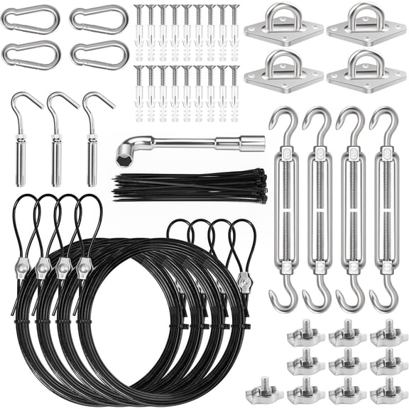 4 PCS 10ft Sun Shade Sail Hardware Kit, 304 Stainless Steel Cable Wire with Nylon Coating - for Rectangle Triangle Square Installation, Outdoor Garden Patio