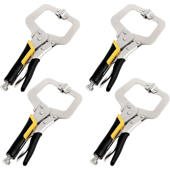 4 PCS 11 Inch C Clamp Locking Pliers with Swivel Pads, Heavy Duty Welding Clamps, Locking Clamp Pliers for Woodworking, Gripping and Welding, rubber handle protect