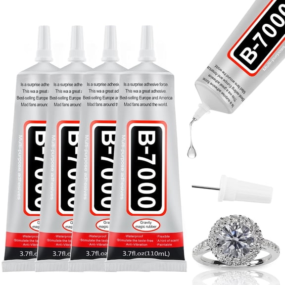 4 PCS 110ml B7000 Glue Clear with Precision Tip, Rhinestone Glue for Nail, Craft Glue, Super Glue, Shoe Glue, Jewelry Glue for Rhinestone Shoe Jewelry Making DIY Craft Makeup Metal