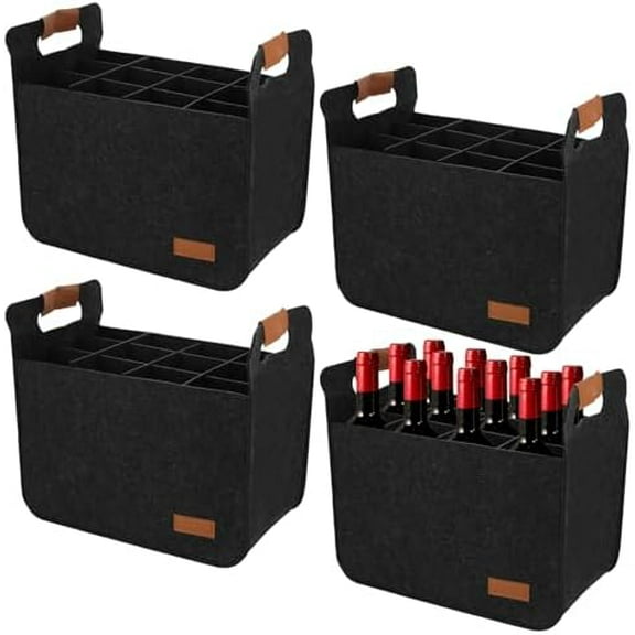 4 PCS 12 Bottle Wine Carrier Tote 14.6x12.6x8.7 Inch Wine Shipping Box 12 Bottles Liquor Bottle Storage Bag Black Wine Bottles Storage Bag for Party, Travel, Picnic$$Home Decor, Kitchen, & Other