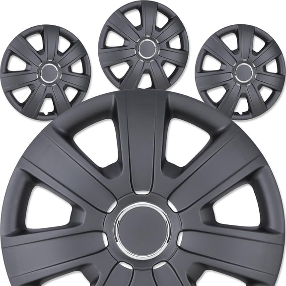 4 PCS/ 14" Universal Wheel Rim Covers Set of 4 Snap-on Matte Black,ABS&PC Material 14 inch Hubcaps, Replacement Caps for Toyota Nissan Hyundai Honda BYD KIA Tesla and More Models - Fit Most Models