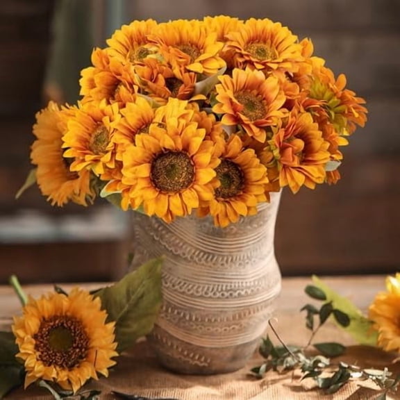 4 PCS 16.5inch Autumn Faux Sunflowers Artificial Flowers Bulk 28 Heads Fall Sunflowers Bouquet with Stems Realistic for Home Wedding Thanksgiving Centerpieces Arrangements Party Home Decoration