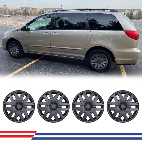 4 PCS 16 inch Hubcaps for 2004-2010 Toyota Sienna Wheel Rims Cover, Snap-On Installation(Matte Black)