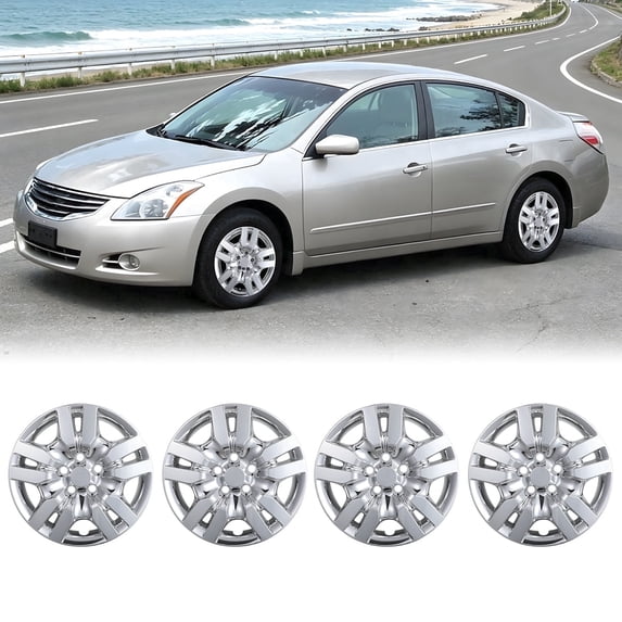 4 PCS 16 inch Hubcaps for 2007-2012 Nissan Altima Sedan/2008-2009 Nissan Altima Coupe, ABS&PC Wheel Rims Cover, Bolt-On Chrome
