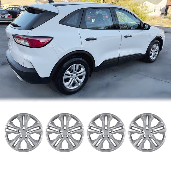4 PCS 17 inch Hubcaps for 2013-2025 Ford Escape, Bolt-On Silver Lacquer 17 inch Steel Wheel Rims Cover(4 Pack)