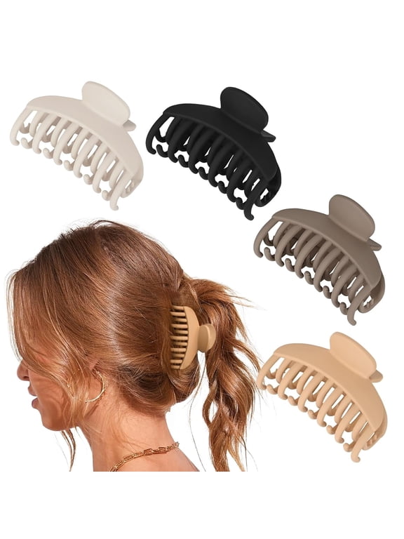 4 PCS 2.5 Inch Hair Claw Clips Double Row Teeth Matte Hair Jaw Clips Hair Barrettes Thick Medium Thin Hair Clips for Women (Beige,Brown,BlackWhite)