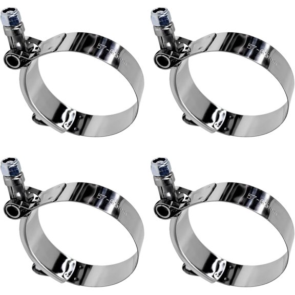 4 PCS 2" T-Bolt Hose Clamp, Stainless Steel Adjustable Pipe Clamp with Working Range 57-65mm, Heavy-Duty Turbo Intake Intercooler Clamps Insert Locknut for 2" Hose ID