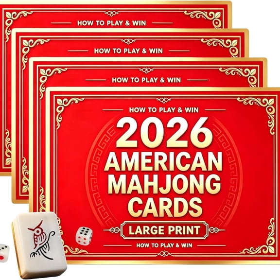 4 PCS 2026 Mahjong Reference Cards,Large Print Easy To Read Game Rule Cards For American Mahjong Cards Game With 108 Tilesq