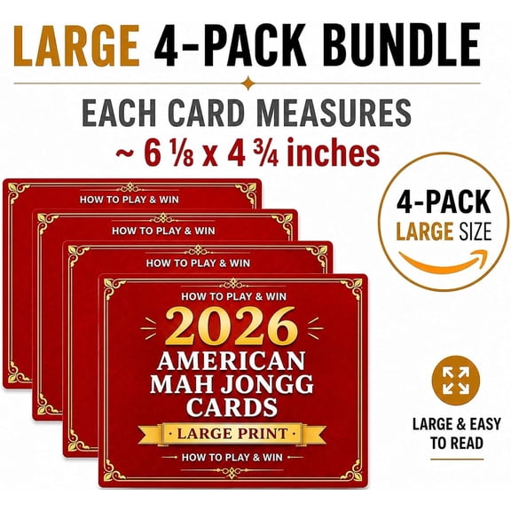 4 PCS 2026 Mahjong Reference Cards, Large Print Easy to Read Game Rule Cards for American Mahjong
