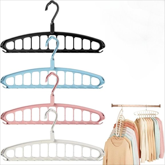4 PCS 2026 New Multifunctional Foldable Clothes Hanger with 11-Hole - Upgrade Space Saving Hanger with 360° Rotation Hooks, Closet Organizer for Shirts Coats Pants