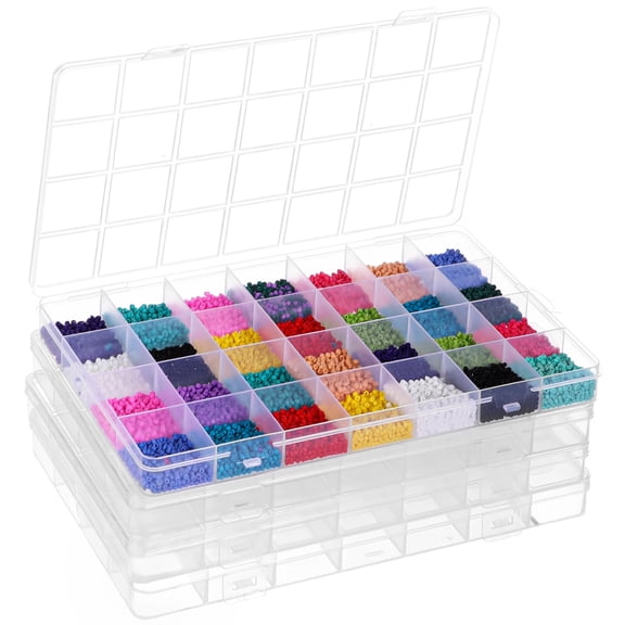4 PCS 28 Grids Bead Organizer, Transparent Plastic Storage Box, Clear Plastic Container with Fixed Dividers for Organizing Small Items Like Jewelry, Beads, Nails, Screws
