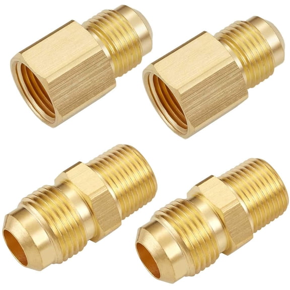 4 PCS 3/8 Inch Flexible Flex Gas Line GANGZI Brass Connector Kit, 3/8"Male Flare x 1/2"Male NPT & 3/8"Male Flare x 1/2"Female NPT, Fit for LPG, NG Propane Fire Pit GANGZI